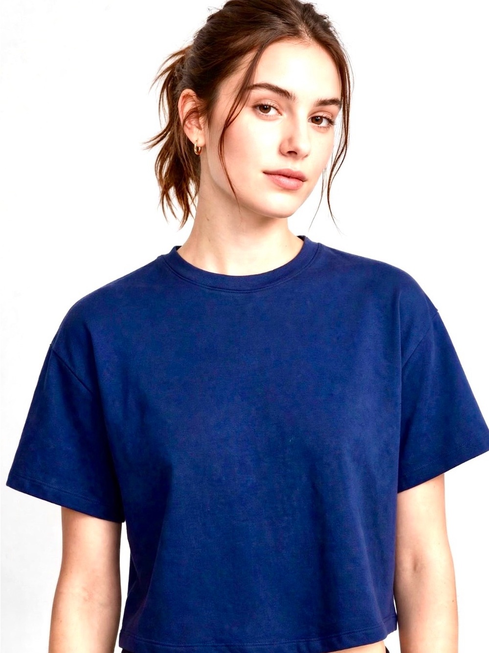 A New Day Classic Cropped Crewneck T-Shirt-Navy Size L Y2K Oversized Clean girl
